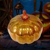 LED Glass Pumpkin Lantern with Smart Timer 10 Warm LEDs Battery-Powered Automated Pumpkin Light Halloween Decoration