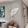 Three-Dimensional Iron Feather Wall Art with Clock for Sofa and Bedroom Decor