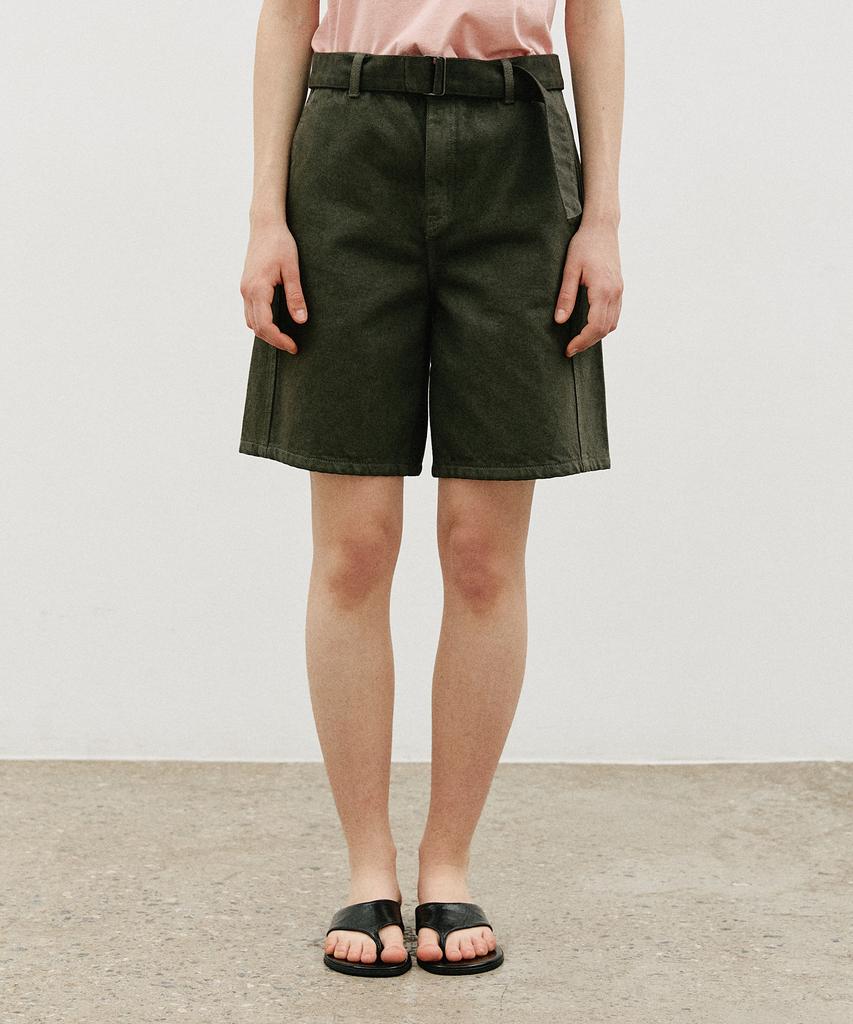 ARTID Belted Bermuda Denim Pants_Khaki