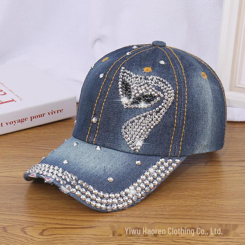 Women's Rhinestone Denim Baseball Cap - Paris Lettering Sun Hat
