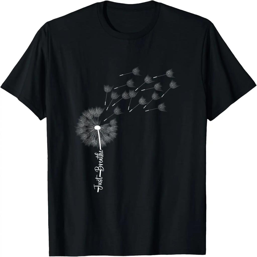 Dandelion Graphic Just Breathe Letter Print Inspirational T-Shirt