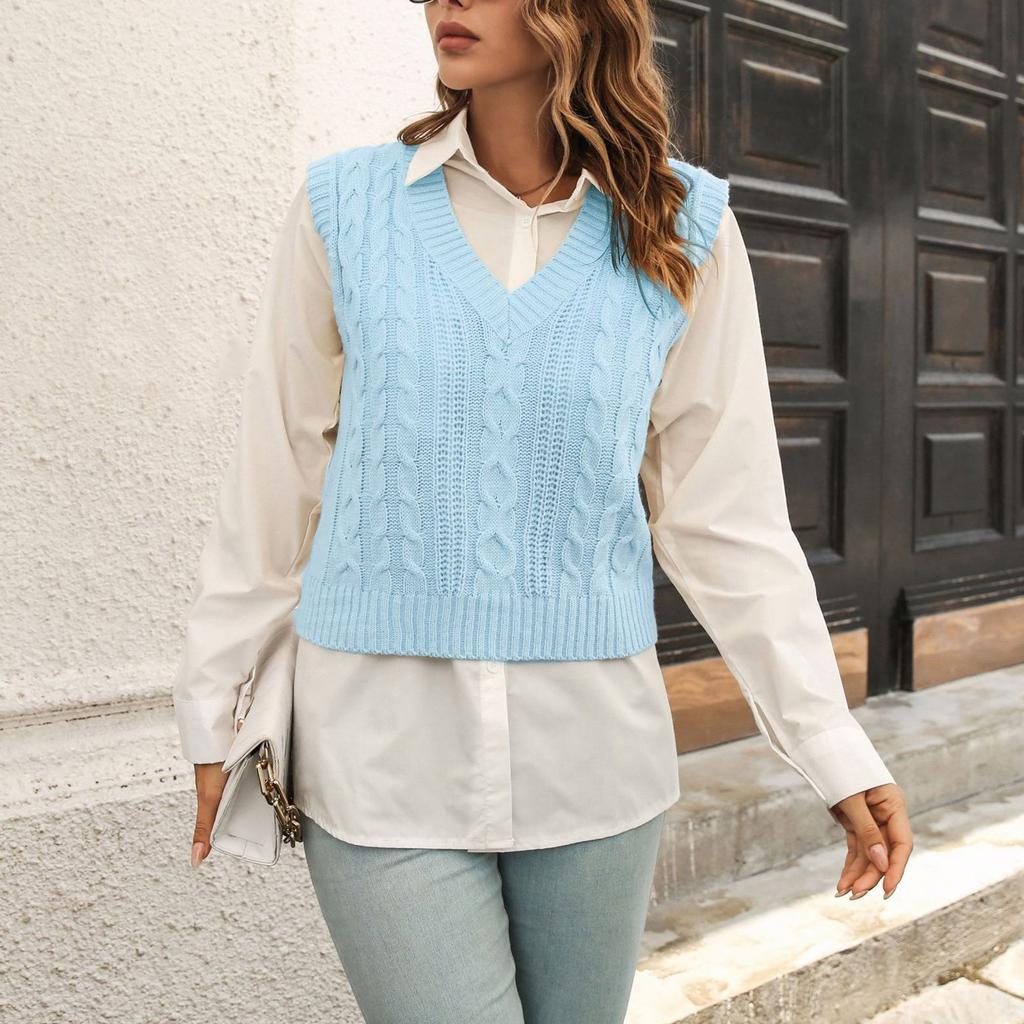 Women's FashionSolid Color Sweater Vest Outer Wear Inner Knitted Sweater