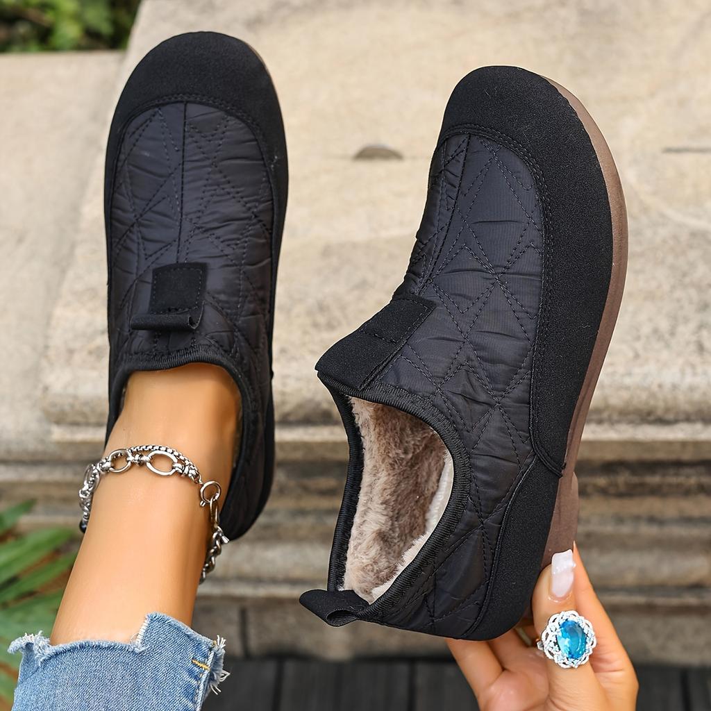 Женские уютные зимние ботинки-слипоны - Теплые флисовые ботильоны с круглым носком и массивной подошвой, Коричневые повседневные ботинки для повседневной одежды, Зимняя обувь