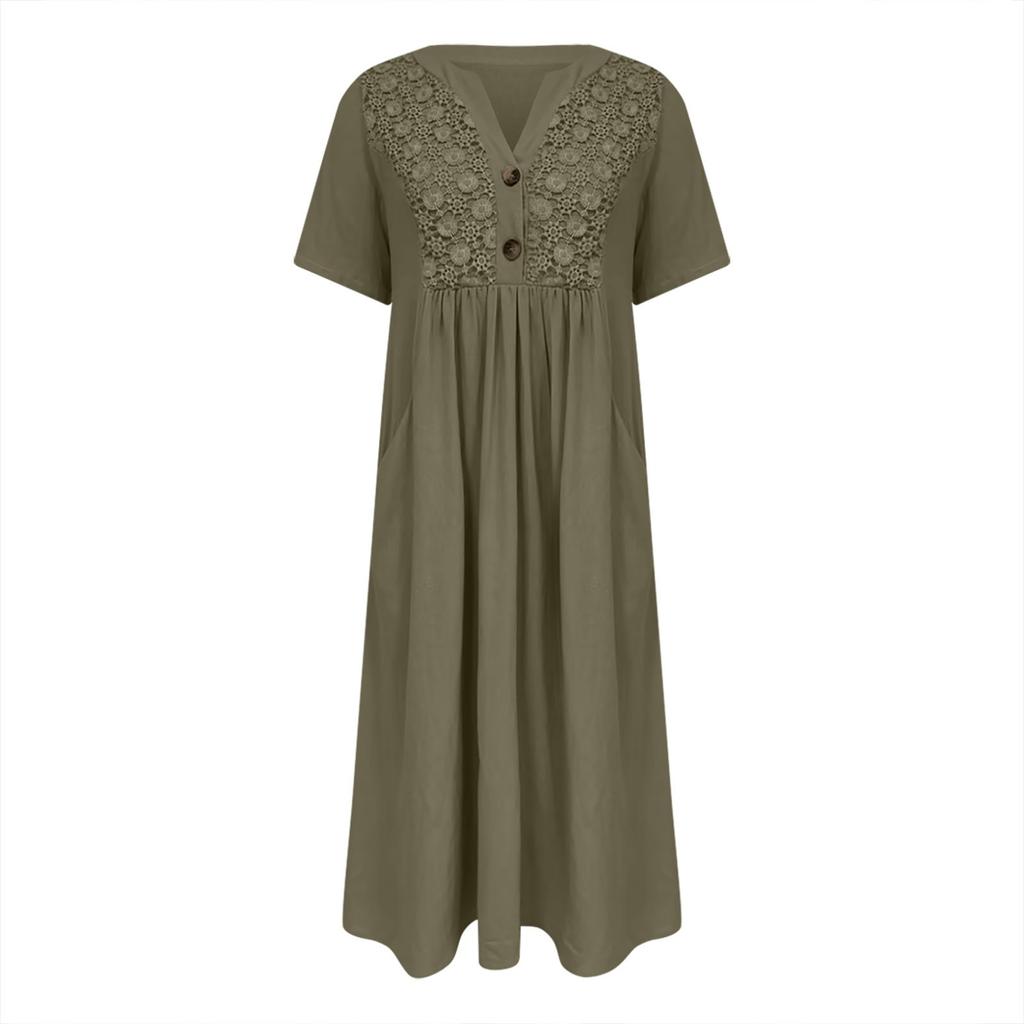 Летние платья для женщин Летнее платье макси в стиле бохо с коротким рукавом и V-образным вырезом Модное платье с карманами