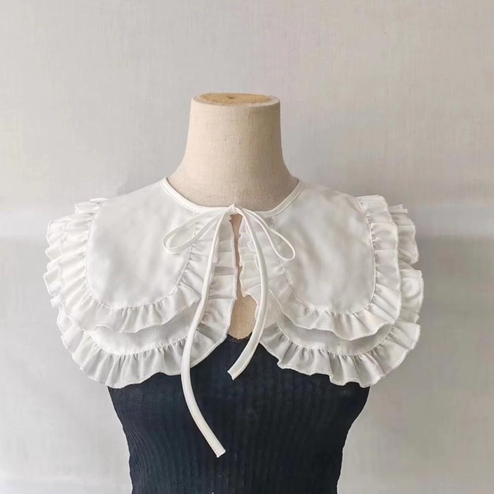 Large Lapel Women False Collar Half Shirt Style Solid Color Detachable Collar Collar Decoration Lace Up Ruffled Doll Collar