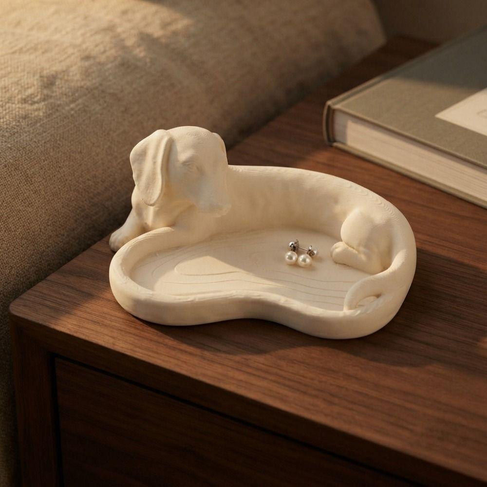 3D Printed Dachshund Storage Tray Plastic Jewelry Catchall Dish Dog Shaped Jewelry Tray Bedroom