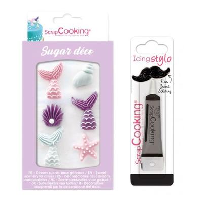 6 сладких украшений в виде русалки + черная ручка для глазури