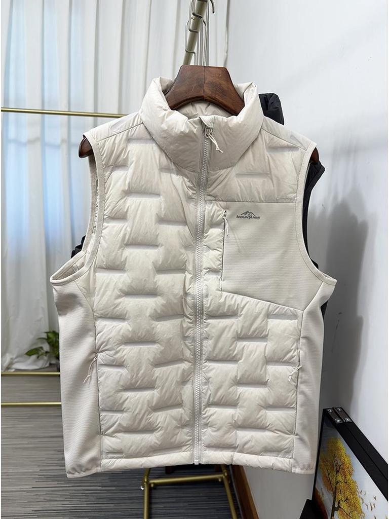 Мужской ветрозащитный пуховый жилет с воротником-стойкой - Легкий, Термозапечатанный, 90% пуха, Без рукавов, Верхняя одежда для осени/зимы