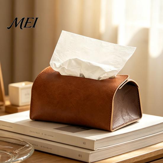 Modern Home Decor PU Leather Tissue Box, Foldable Retro Style Holder, Dining Room Organizer Decorative Desktop Organizer, for Office Desk Car