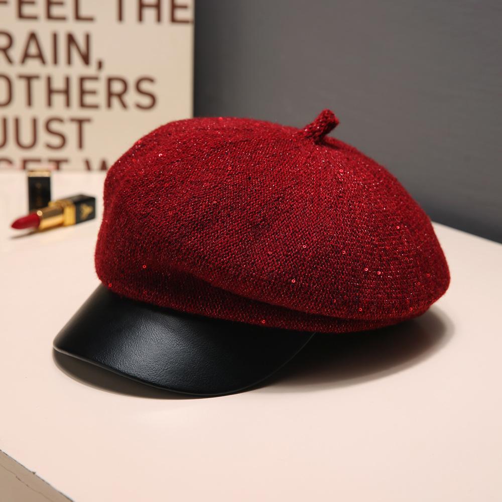 Fashion versatile small fragrant style sequined beret children autumn and winter outdoor travel thermal hat Korean casual painter hat