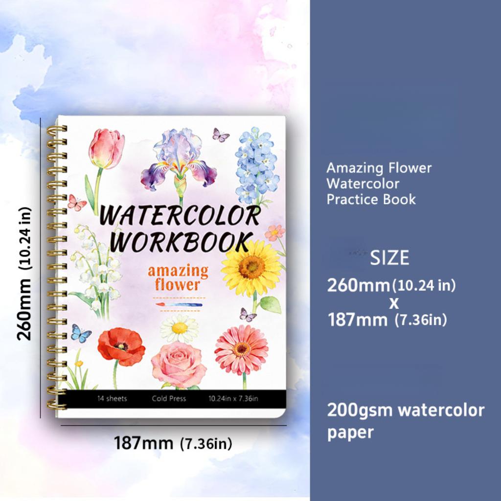 Large Size Watercolor Sketch Practice Pad, 16 Pages Cotton Paper Line Drawing Coloring Book For Starter Art Training