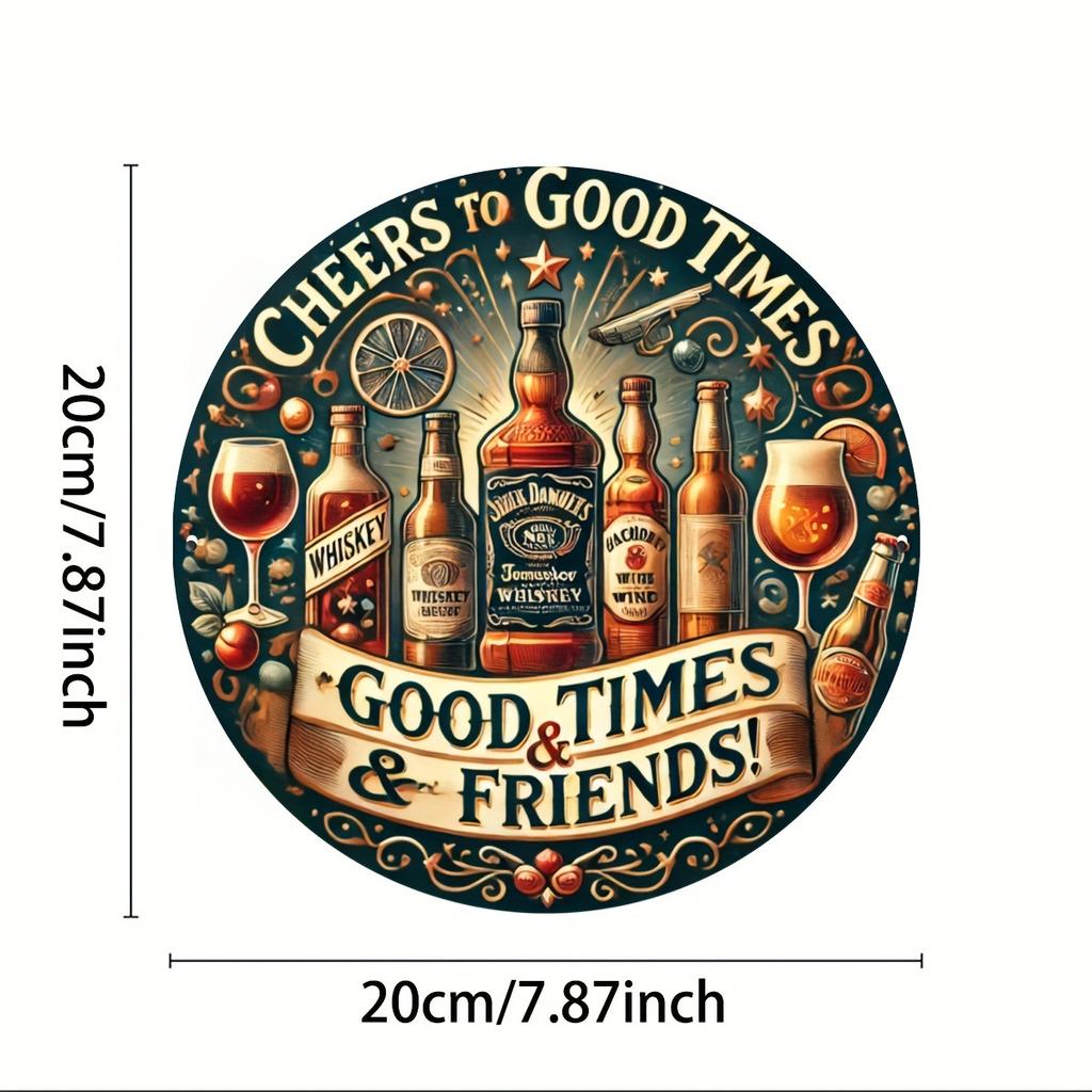 Винтажная круглая деревянная табличка Cheers & Good Friends размером 8x8 дюймов — настенное искусство в стиле ретро для баров, кафе, домов и открытых террас — состаренный вид