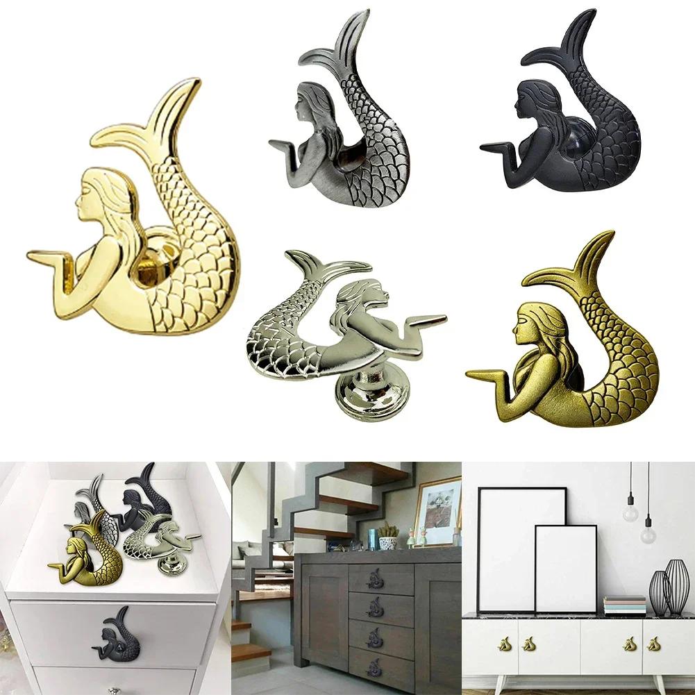 Ретро мебельная ручка Кнопка ящика Ручка дверцы шкафа Мебельная фурнитура Ручки-пуговицы в форме русалки Антикварные ручки для ящиков и шкафов