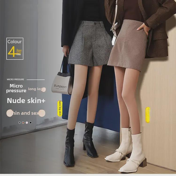 Женские черные прозрачные чулки из стали - колготки-антизацепы на весну/лето с конским маслом телесного цвета