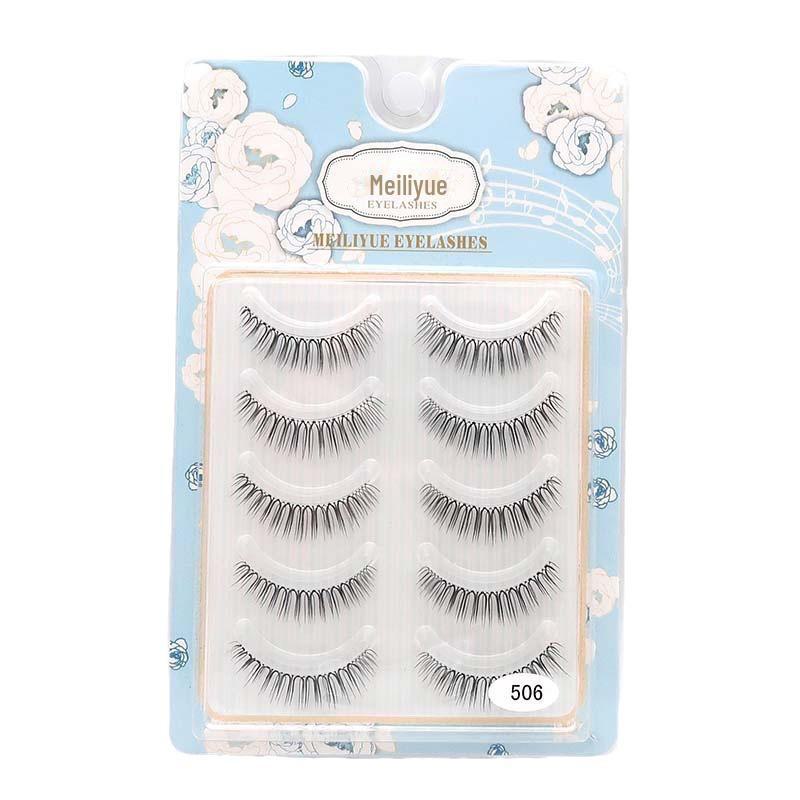 Meiliyue Japanese Style 5 Pairs Slender Cartoon False Eyelashes with Transparent Stem