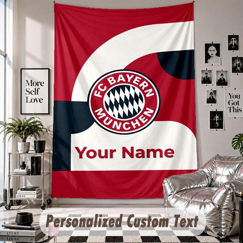 Wall Hanging Tapestry With Custom Name & Text, Bayern Munich Decorative Tapestry For Bedroom