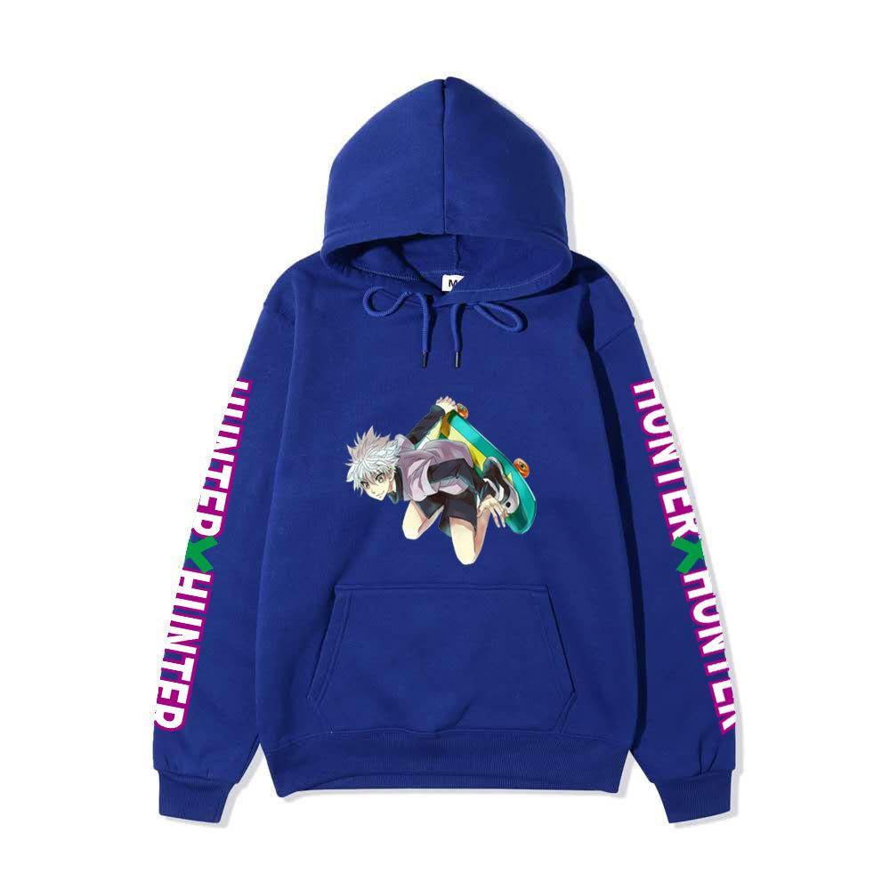 Japanese Manga Hunter X Hunter Street Style Killua with Skateboard Graphic Hoodies Casual Anime Print Hooded Sweatshirts Loose Streetwear Pullover