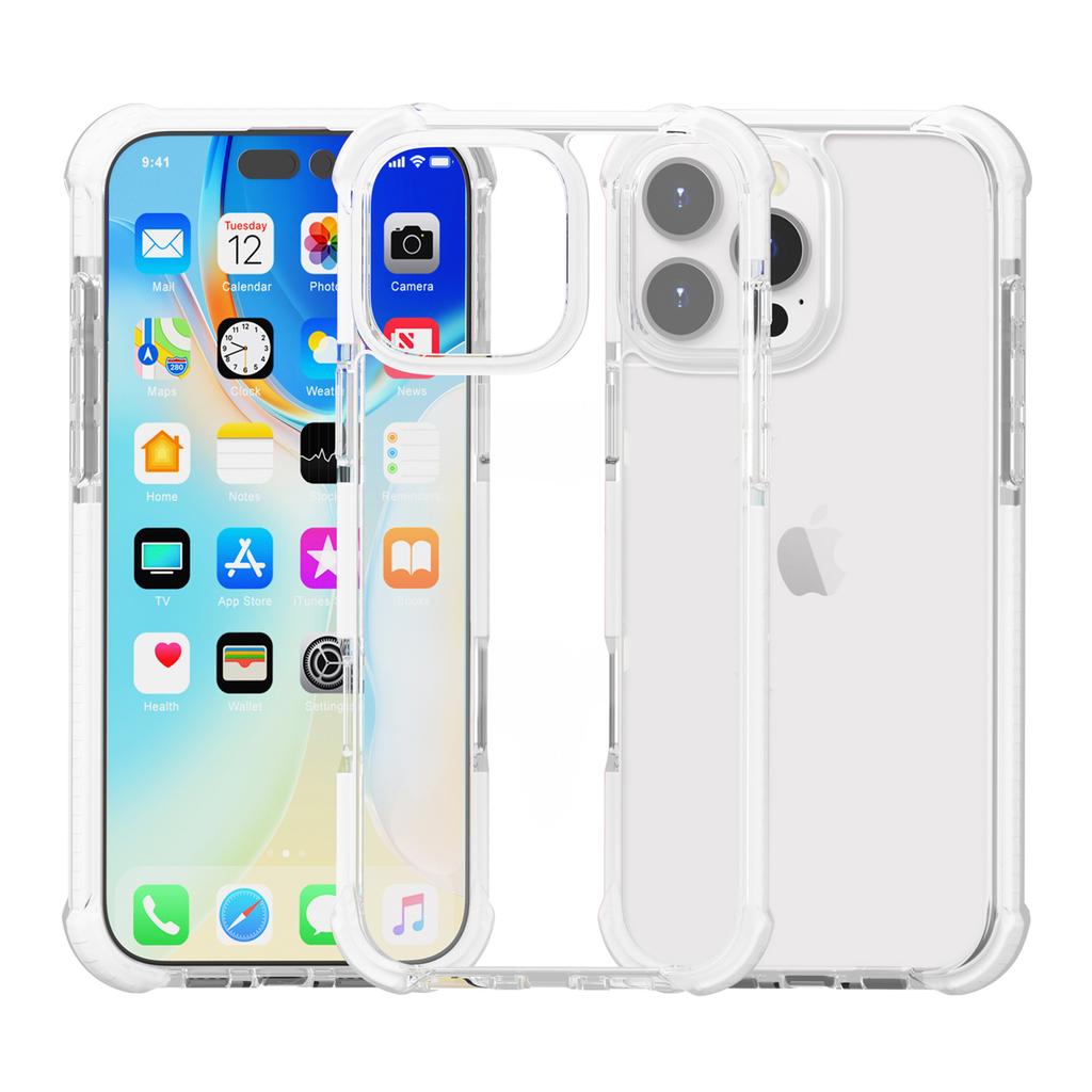 For iPhone 16 Pro Max Clear Mobile Phone Case Shockproof TPU+TPE+PC Phone Cover