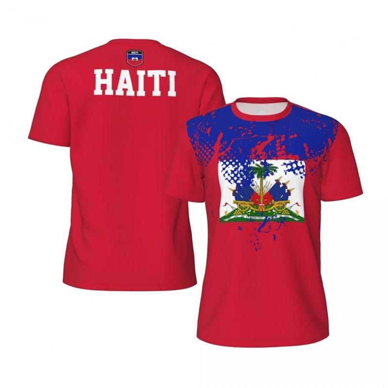 Haitian Flag 3D Printed Jersey Summer Fashion Casual Short Sleeved Tops Men's Soft and Comfortable Sports O-neck Clothing