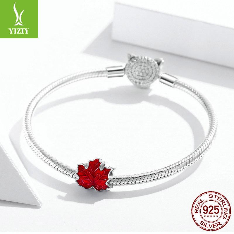 Серебро Ziyun S925 Красная Страсть Бусины в виде Кленового Листа Модные Масляные Листья DIY Ювелирные Аксессуары BSC335