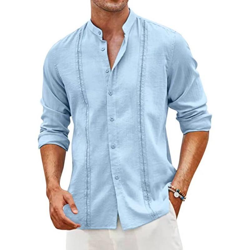 Men's Long Sleeve Button-Up Shirt, Loose Fit Cotton Solid Color Casual Shirt, Moisture Wicking All Season Top