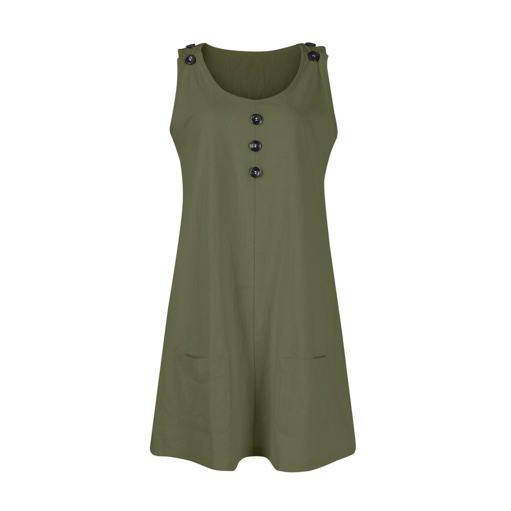 Женское свободное повседневное однотонное платье без рукавов с U-образным вырезом, карманом, пуговицами, регулируемым плечевым ремнем