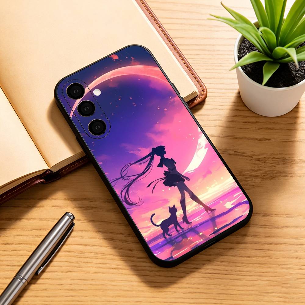Чехол для телефона S-Sailor M-Moon K-Kawaii Аниме для Samsung Galaxy A73, A72, A71, A70, A53, A52, A51, Других Мягкая Черная Крышка