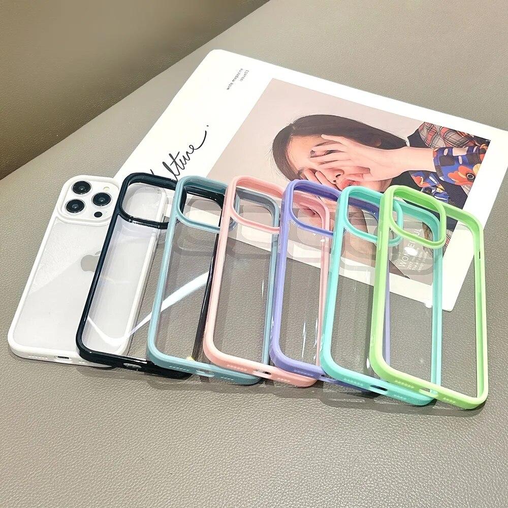 Роскошный противоударный чехол ярких цветов для iPhone 15 14 13 12 11 Pro Max X XS XR 8 7 Plus, мини-прозрачный жесткий акриловый чехол