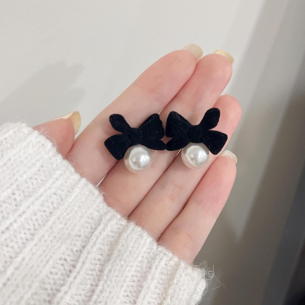 Элегантные женские серьги в корейском стиле с бантиком и бусинами, игла из серебра 925 пробы