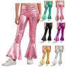 Girls Performance Pants Elastic Waistband Bronzing Cloth High Waist Design Ruffle Hem Bell Bottom