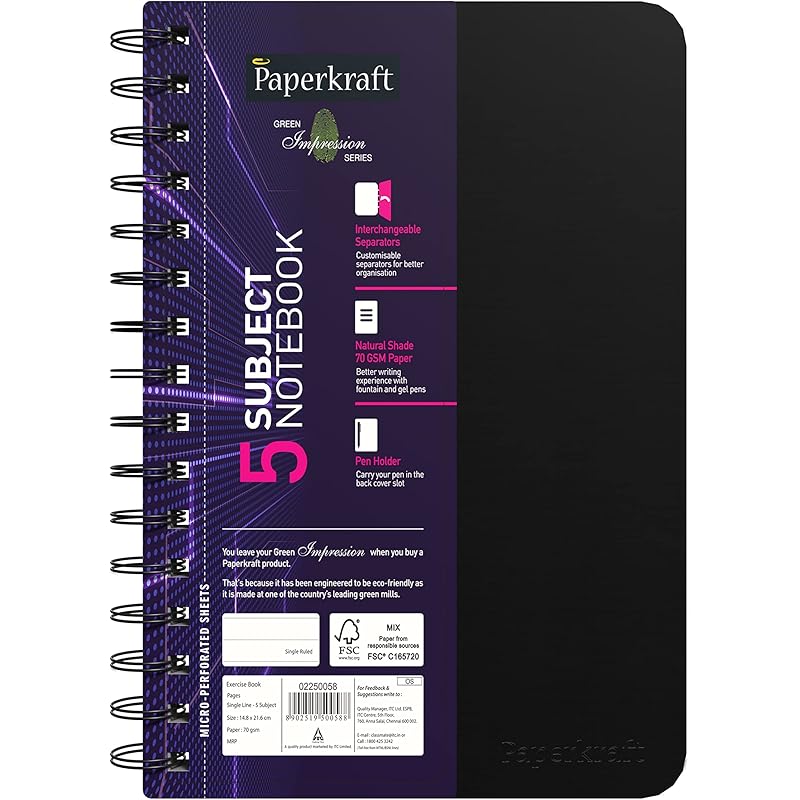 Paperkraft Impression 5 Subject Executive Notebook -148Mm X 216Mm, Soft Cover, 300 Pages, Single Line