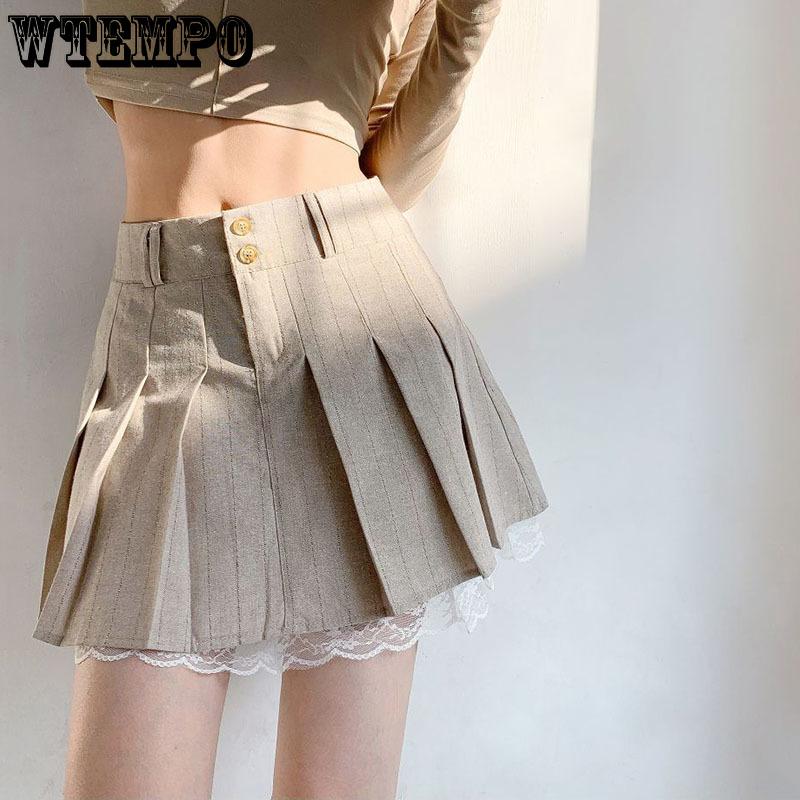 Плиссированная юбка с кружевным подолом, женские шорты Pure Desire с высокой талией и буквой А-слова, милая американская красавица в консервативном стиле, весна-лето