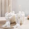 White Flower Basket Bow Faux Pearl Girls Wedding Flower Basket for Bride Kids Hand Held Wedding Ceremony Party Decorations