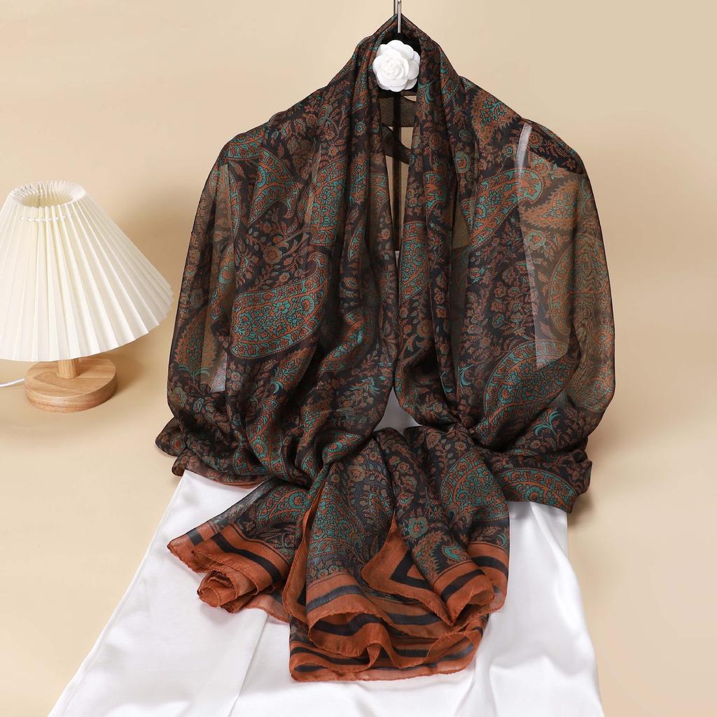 Новая летняя шаль из искусственного шелка для женщин, дышащий шелковый шарф с синим и белым фарфоровым принтом, тонкий газовый шарф для головы, шарф для матери