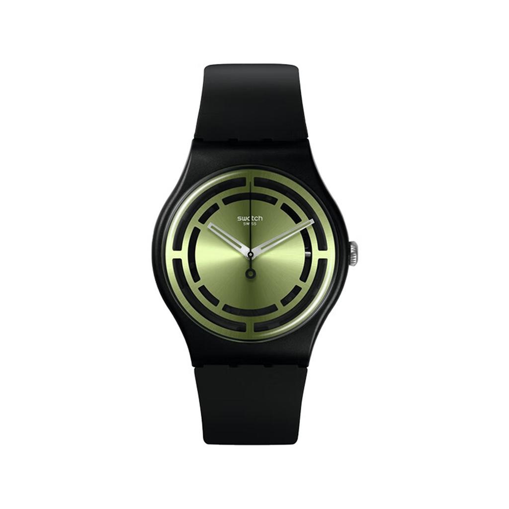 Swatch Серия Gent Новая серия Gent Кварцевый механизм Минималистичный Зеленый свет Швейцарские часы 47,4 мм Зеленый циферблат Керамический корпус с растительным узором Силиконовый ремешок SO32B117