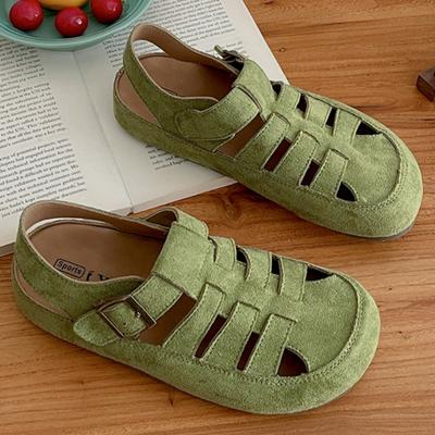 Модные полые дышащие женские сандалии лето новые удобные пляжные сандалии дизайнерские модные повседневные бао тоу женские низкий каблук балетки