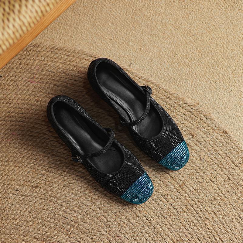 Krazing Pot Замшевые бусины из хрусталя, весна-лето, размер 41, туфли на среднем каблуке, женские туфли Мэри Джейн с квадратным носком и неглубокой подошвой