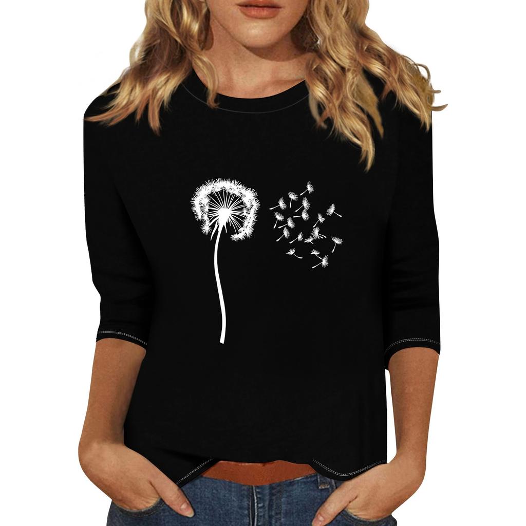 Women's Fashionable Casual Three Quarter Sleeve Printed Collar Pullover Top