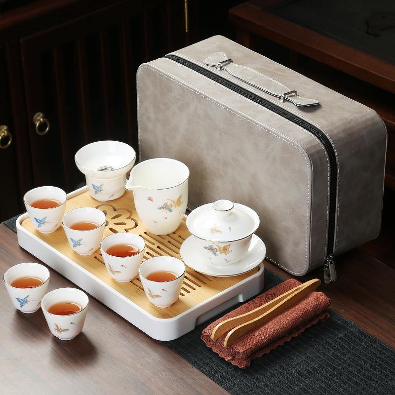 Business Bank Company Corporate Festival High-end Gift Set Suet Jade Porcelain Travel Tea Set