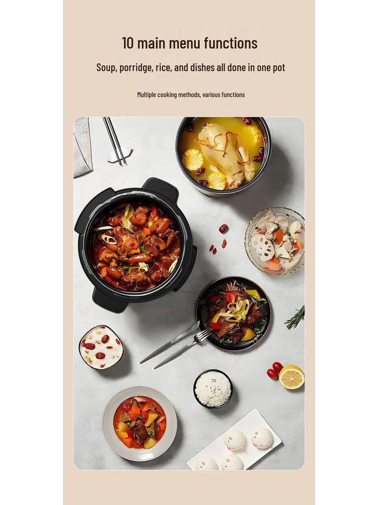 Smart Multifunctional Electric Pressure Cooker with Double Pot, Large Capacity for Stewing Meat, Porridge, and High-Pressure Rice Cooking.