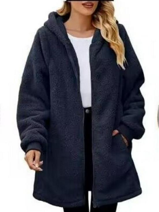 2023 Winter Women's Loose Plush Long-Sleeved Hooded Zipper Cardigan Jacket