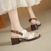 Fashion Retro Genuine Leather Women Sandals 2025 Summer New Shoes Open Toe Rome Style High Heels Fashion Buckle Gladiator Shoes Woman