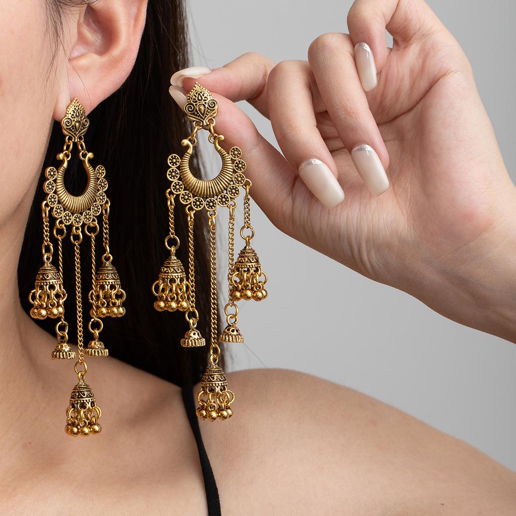 Vintage Bohemian Elegant Bell Long Fringe Earrings Stylish Statement Accessories for Women Summer