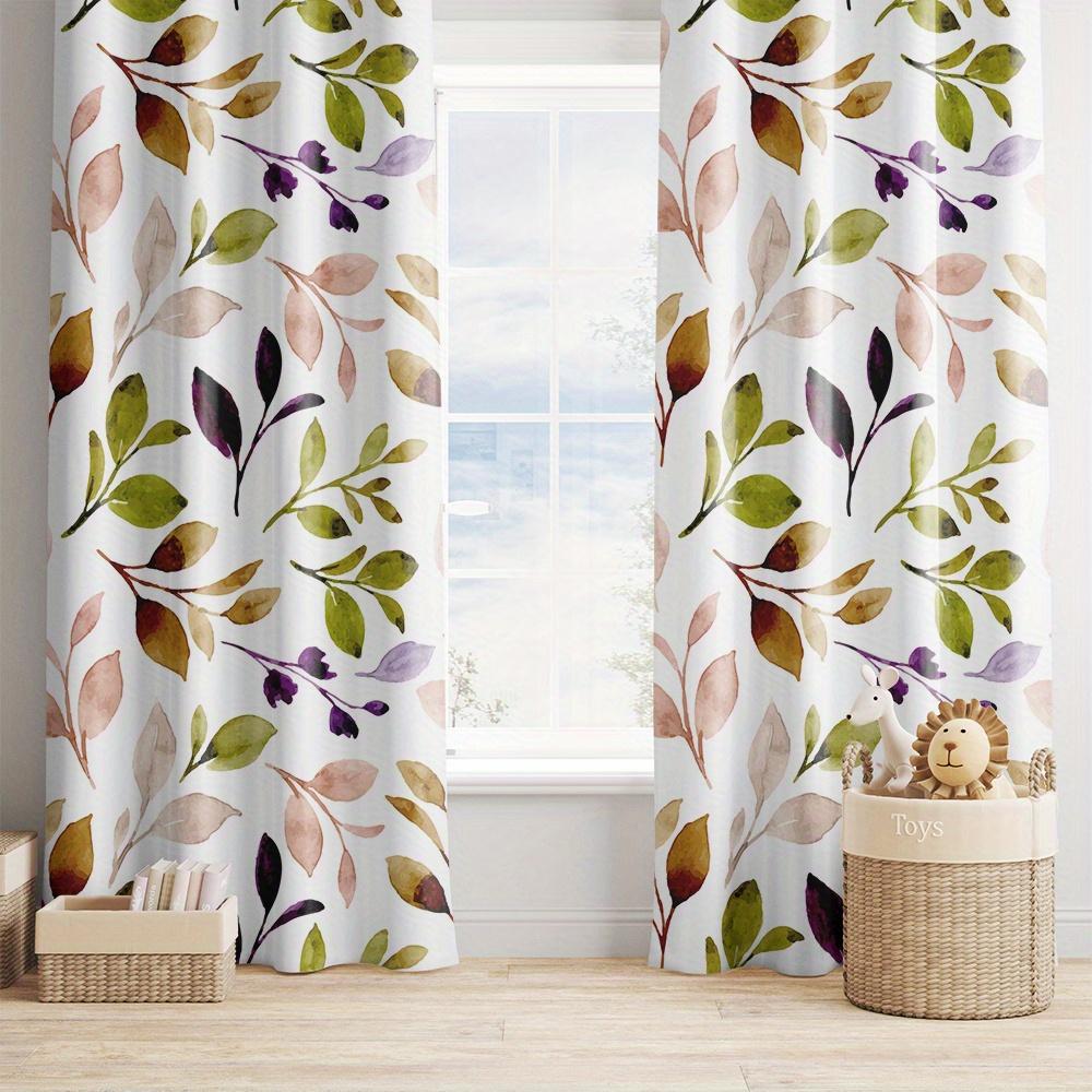2Pc Autumn Leaves Watercolor Pattern Curtains, Polyester Fabric, Machine Washable, Suitable For Bedroom, Living Room Decoration