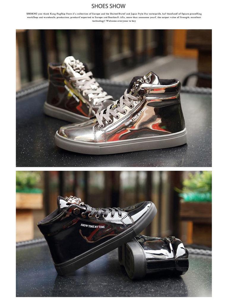 Модные высокие зеркальные скейтбордические туфли для мужчин: Кроссовки для уличных танцев в корейском стиле, не мнутся, большого размера.