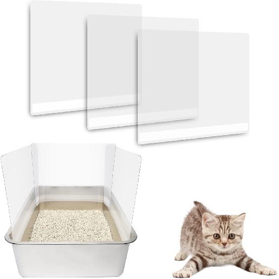 3PCS Cat Litter Box Pee Shields,Transparent Easy Clean Splash Guard for Open Top Litter Pan 14.5×11.5in- Litter Box Not Included(3PC)