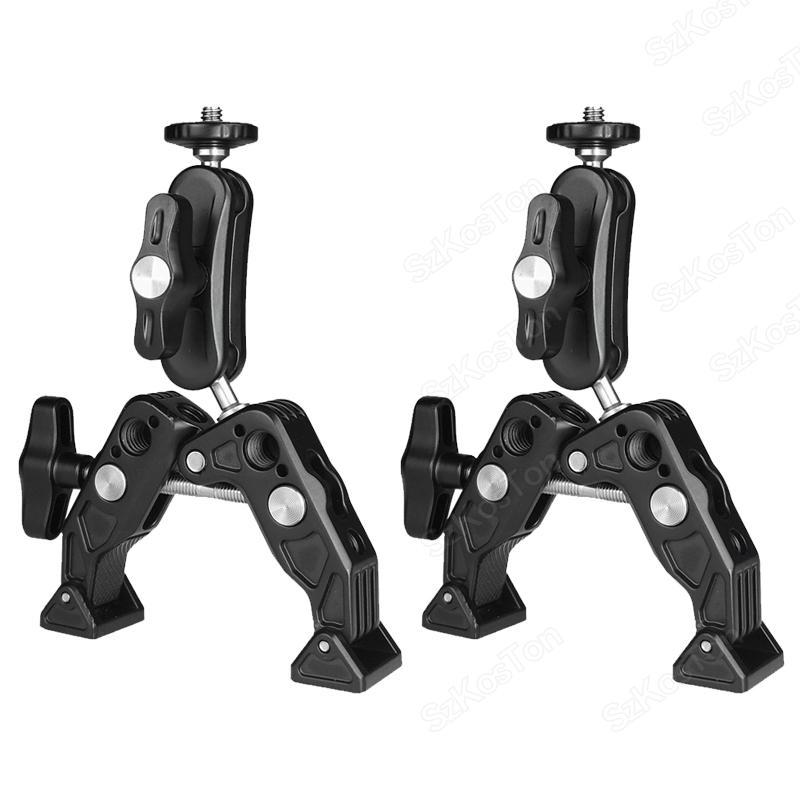 Металлический суперзажим с отверстием 1/4'' 3/8'' с двойной шаровой головкой Magic Arm Clamp для телефона, видеокамеры, монитора, светодиодной подсветки, микрофона