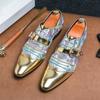 Fashion New Men's Pointed Gold Fold Patchwork Loafter Patent Leather Casual Shoes Male Formal Wedding Dress Homecoming Zapatos Hombre