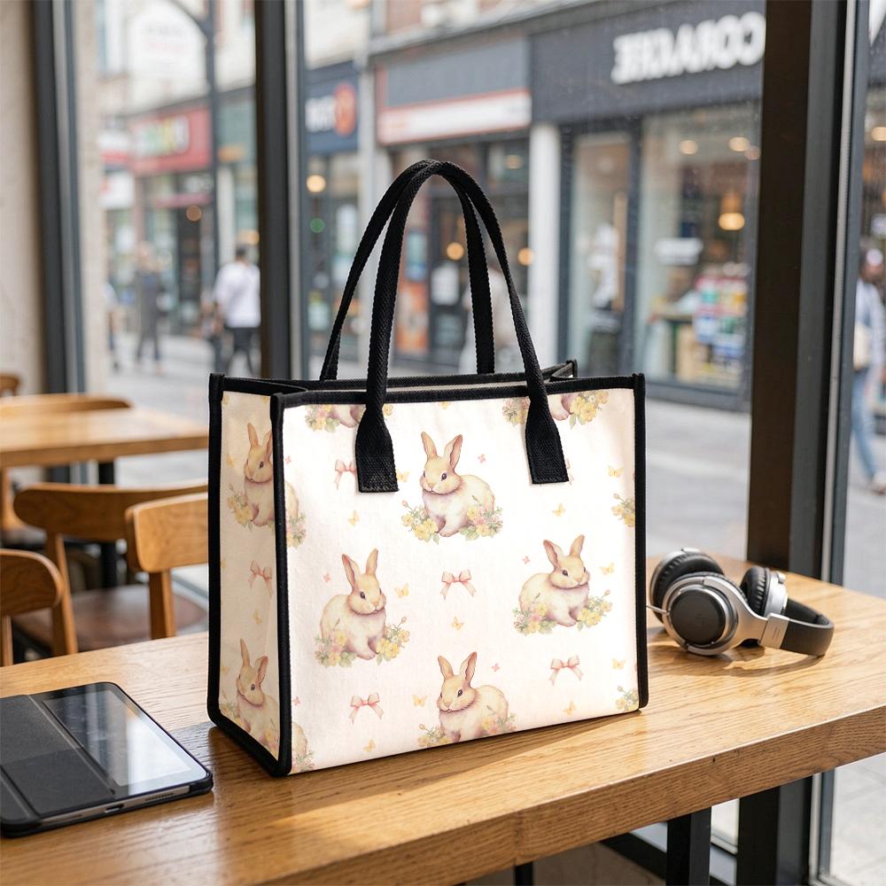 Cute Rabbit Printed Tote Bag Casual Large Capacity Handbag for Daily Use