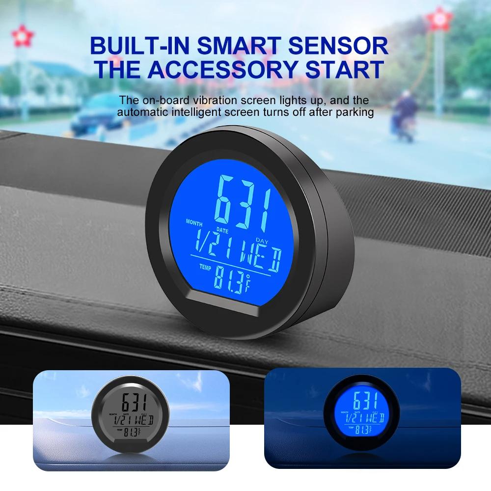 Digital Car Temperature Clock with Motion Sensor - Dashboard Thermometer with Calendar Display, Auto-Dimming LED Screen (68mm)
